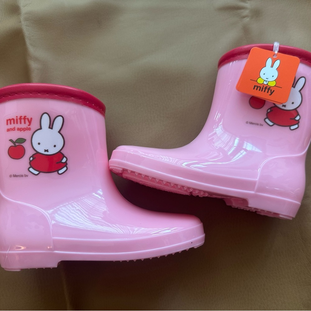 miffy Pink Toddler Rain Boots with Red Trim